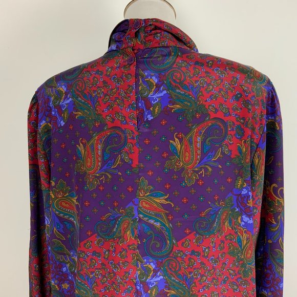 Vintage 90s Koret Paisley Print Secretary Blouse Sz 14 - Picture 7 of 16